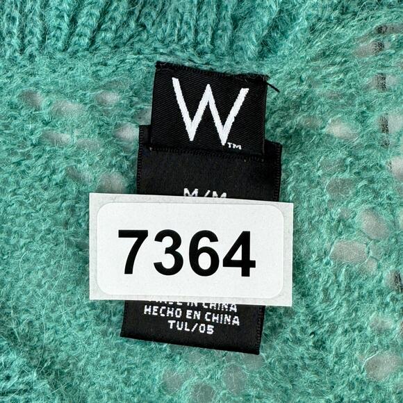 W by Worth Teal Mohair Blend Open Knit Tie Front Cropped Sweater Size Medium - Picture 8 of 10
